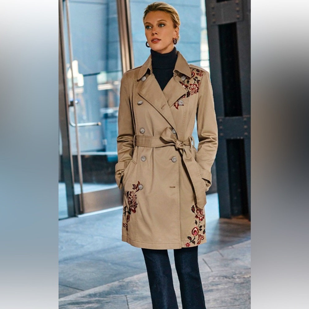 White House Black Market Embroidered Trench